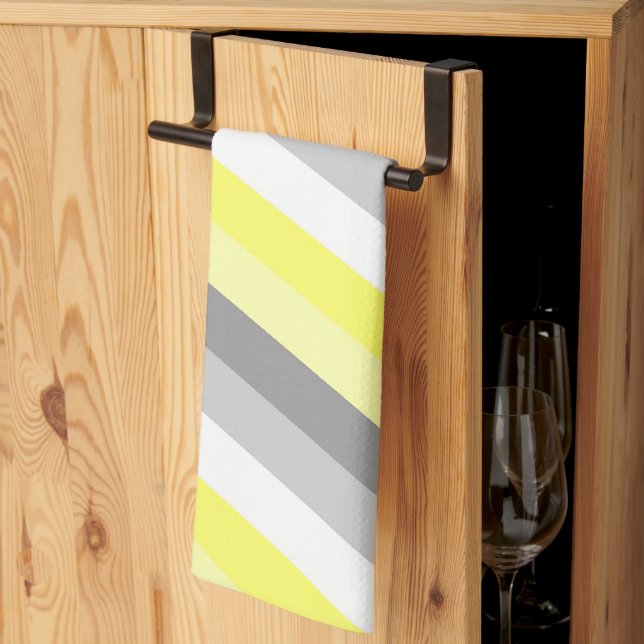 Yellow, White and Grey Stripes  Tea Towel (Thirds Fold)