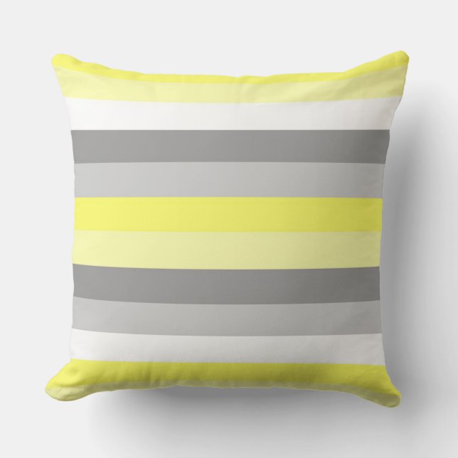 Yellow, White and Grey Stripes throw pillow (Front)