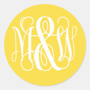 Yellow White B&G Vine Script Monogram DIY BG Classic Round Sticker