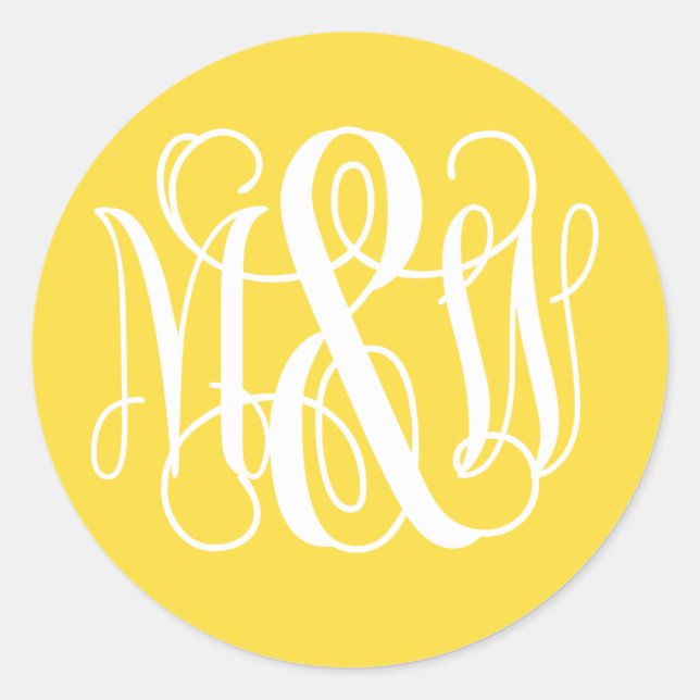 Yellow White B&G Vine Script Monogram DIY BG Classic Round Sticker (Front)