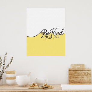 Yellow & White Be Kind Cursive Wall Print