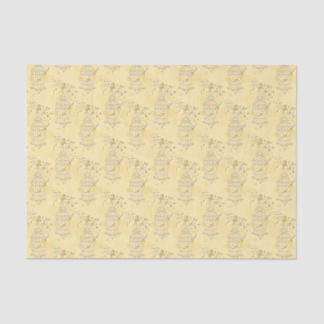 Yellow white bird cage hearts tissue paper (Front)