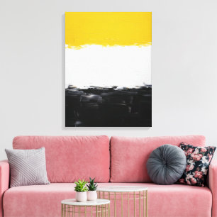Yellow White Black Acrylic Abstract Canvas Print