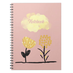 Yellow White Black Calm Flowers Poster Spiral  Notebook