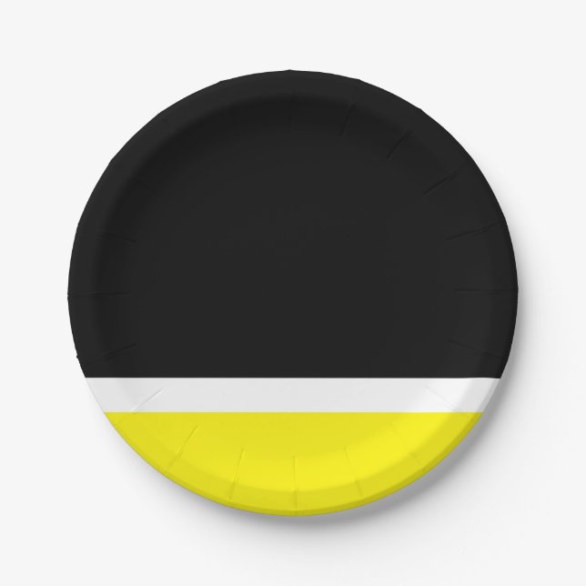 Yellow white black colorblock paper plate (Front)