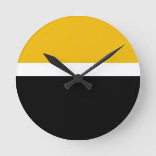 Yellow White Black Colour Block Style Design Round Clock