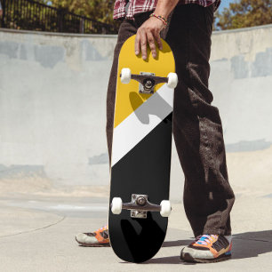Yellow White Black Colour Block Style Design  Skateboard
