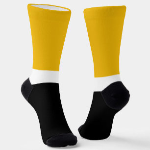 Yellow White Black Colour Block Style Design  Socks