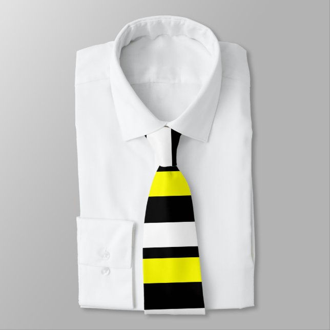 Yellow White & Black Custom Horizontally-Striped Tie (Tied)