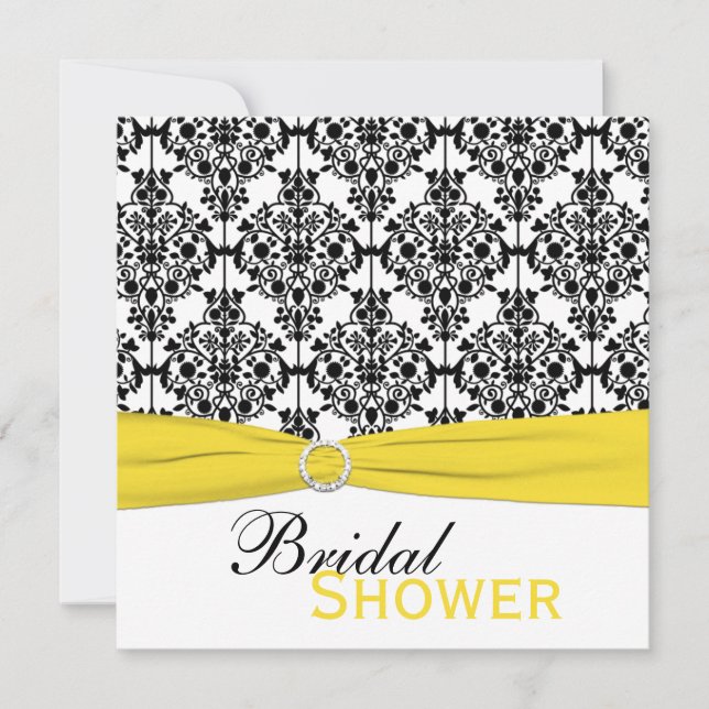 Yellow, White, Black Damask Bridal Shower Invite (Front)