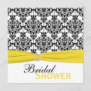 Yellow, White, Black Damask Bridal Shower Invite