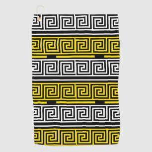 Yellow White Black Greek Key Fret Pattern Design Golf Towel
