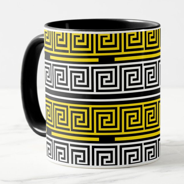 Yellow White Black Greek Key Fret Pattern Design  Mug (Creator Uploaded)