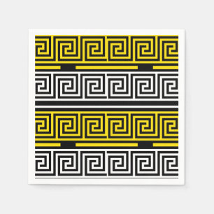 Yellow White Black Greek Key Fret Pattern Design  Napkin