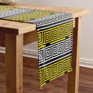 Yellow White Black Greek Key Fret Pattern Design Short Table Runner