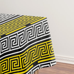 Yellow White Black Greek Key Fret Pattern Design Tablecloth