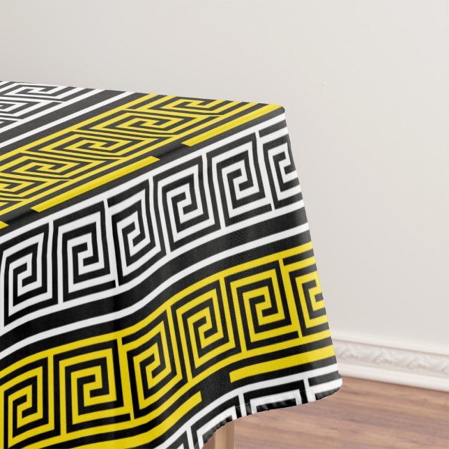 Yellow White Black Greek Key Fret Pattern Design  Tablecloth (Creator Uploaded)