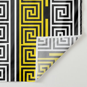Yellow White Black Greek Key Fret Pattern Design Tapestry