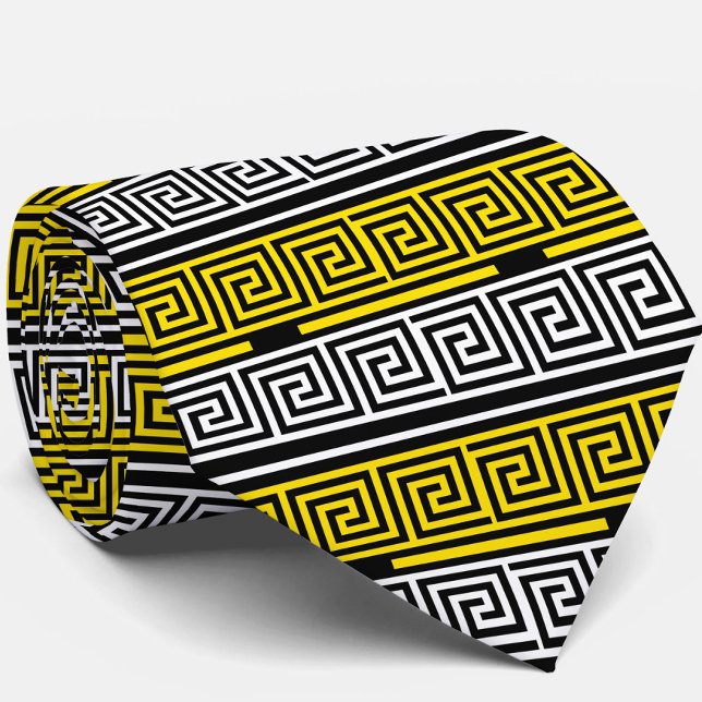 Yellow White Black Greek Key Fret Pattern Design  Tie (Creator Uploaded)