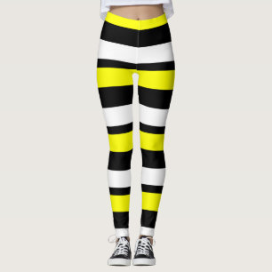 Yellow White & Black Horizontally-Striped Leggings