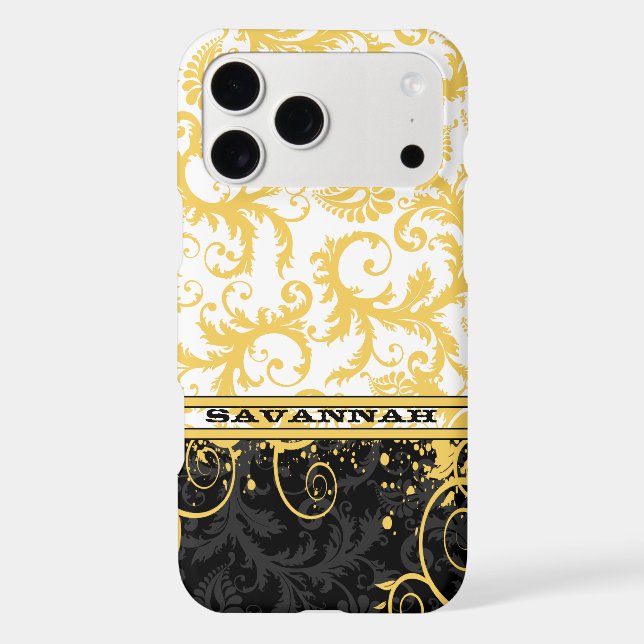 Yellow White Black Personalised Damask iPhone Skin (Back)