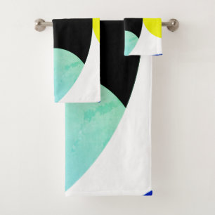 Yellow White Blue Black Abstract Art Bath Towels