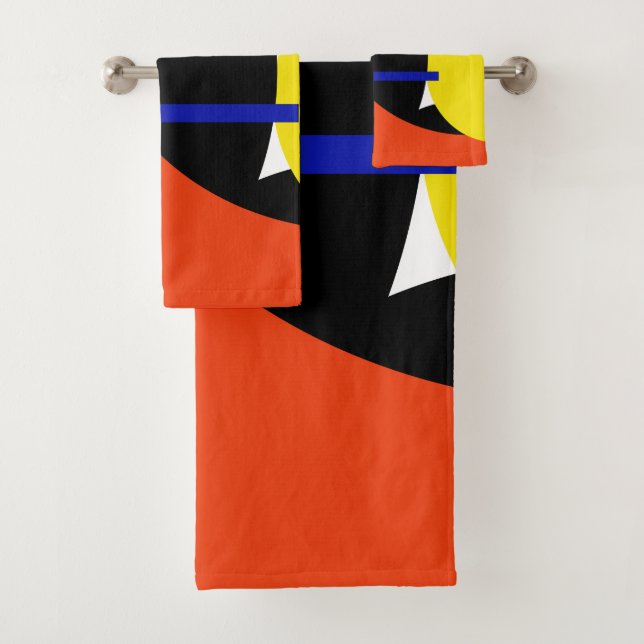Yellow White Blue Black Abstract Art Bath Towels (Insitu)