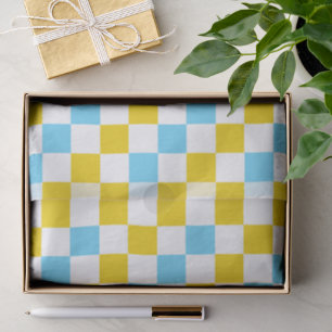Yellow White Blue Chequered Design Tissue Paper