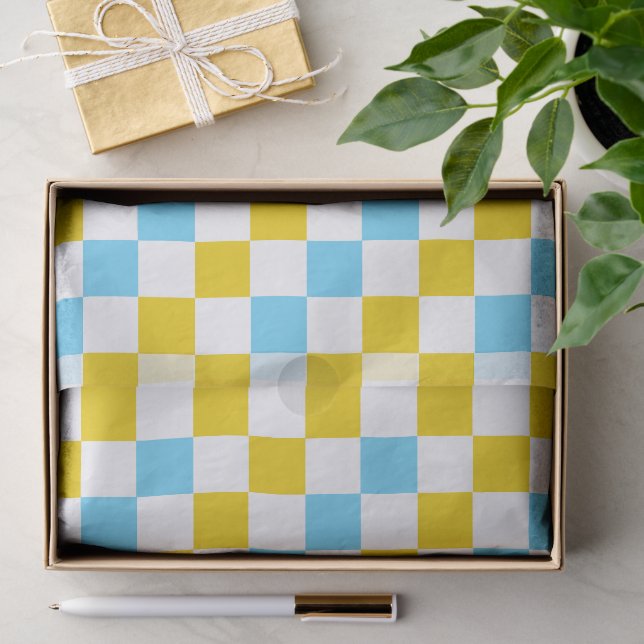 Yellow White Blue Chequered Design  Tissue Paper (Gift)