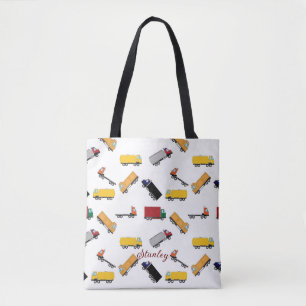 Yellow White Boys' Name Personalised Truck Tote Bag