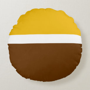 Yellow White Brown Plain Color Block Design  Round Cushion