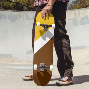 Yellow White Brown Plain Color Block Design  Skateboard