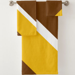 Yellow White Brown Plain Colour Block Design Bath Towel Set