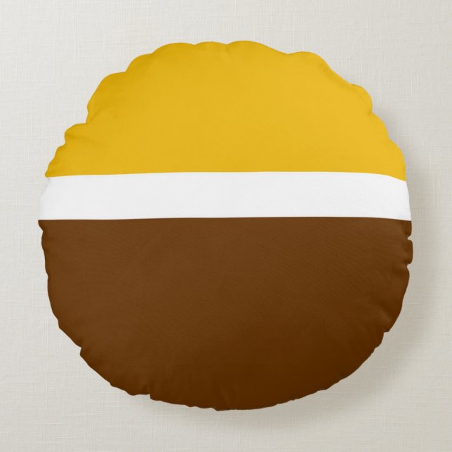 Yellow White Brown Plain Colour Block Design  Round Cushion (Front)