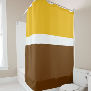 Yellow White Brown Plain Colour Block Design Shower Curtain