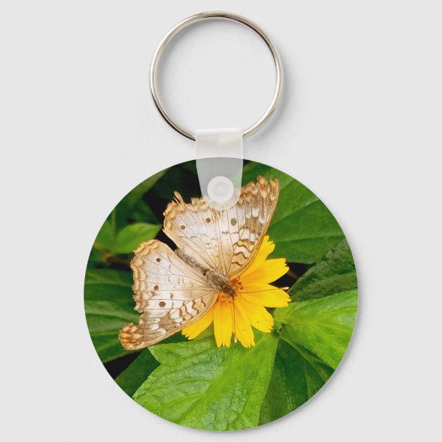 yellow white butterfly moth key ring (Front)
