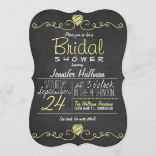 Yellow & White; Chalkboard Rustic Bridal Shower Invitation