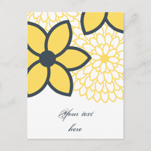 Yellow, White, Charcoal Modern Floral Postcard