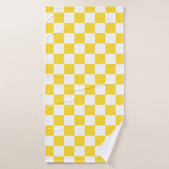 Yellow White Check Chequered Chequerboard Pattern Bath Towel (Bath Towel)
