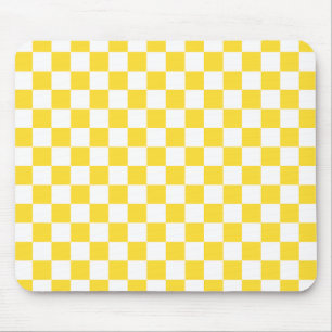 Yellow White Check Chequered Chequerboard Pattern Mouse Mat