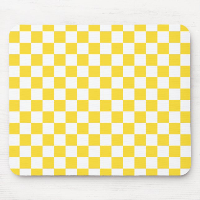 Yellow White Check Chequered Chequerboard Pattern Mouse Mat (Front)