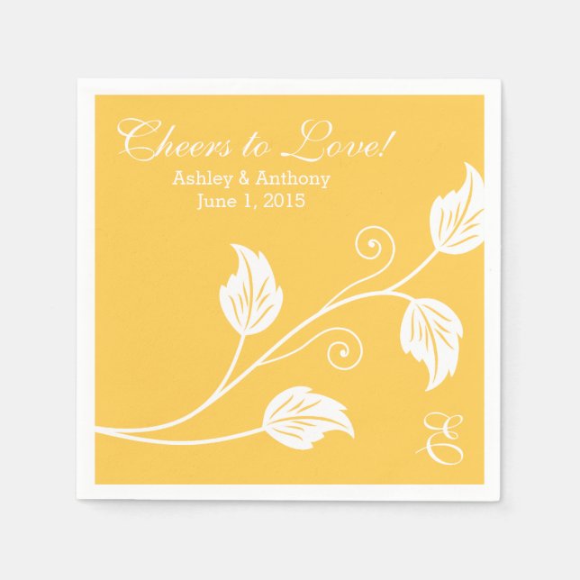 Yellow White Cheers to Love Personalised Wedding Napkin (Front)