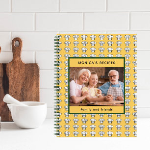 Yellow white chef hats pattern name photo notebook
