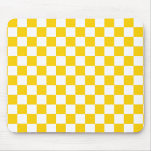 Yellow White Chequered Check Pattern Design Mouse Mat