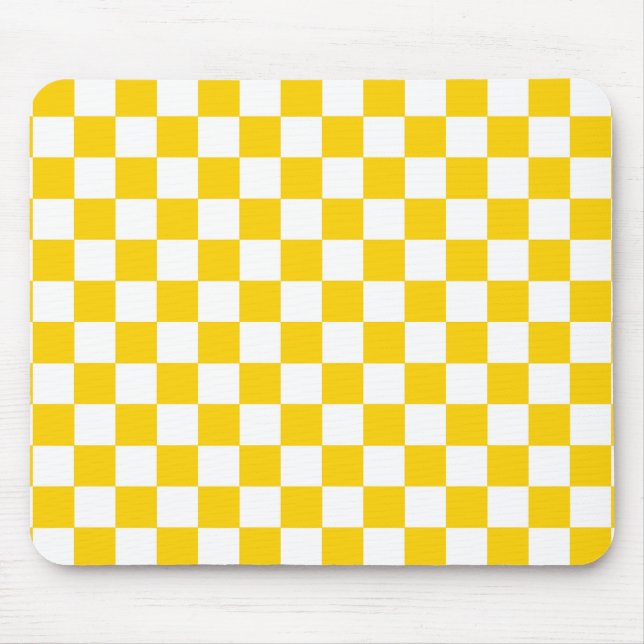 Yellow White Chequered Check Pattern Design Mouse Mat (Front)