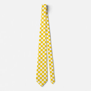 Yellow White Chequered Check Pattern Tie