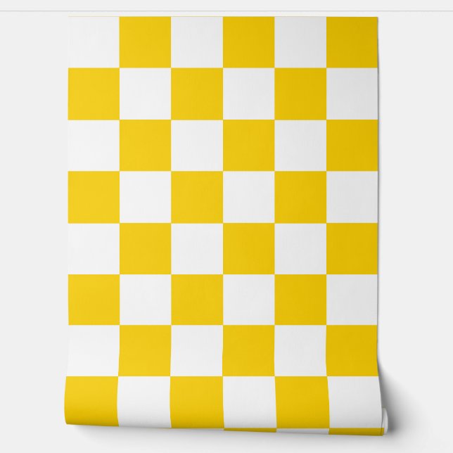 Yellow White Chequered Check Wall Decor (Unrolling)