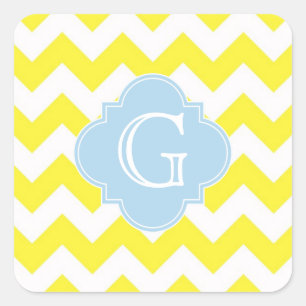 Yellow White Chevron Lt Blue Quatrefoil Monagram Square Sticker