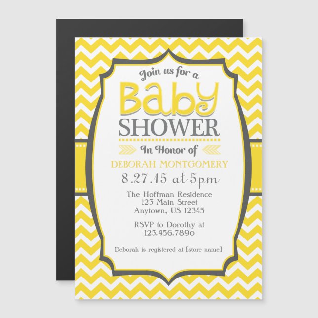 Yellow White Chevron Magnetic Baby Shower Invite (Front/Back)