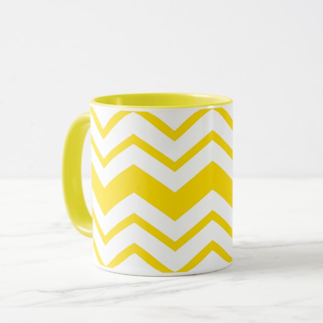 Yellow White Chevron Zigzag Pattern Design  Mug (Front Left)